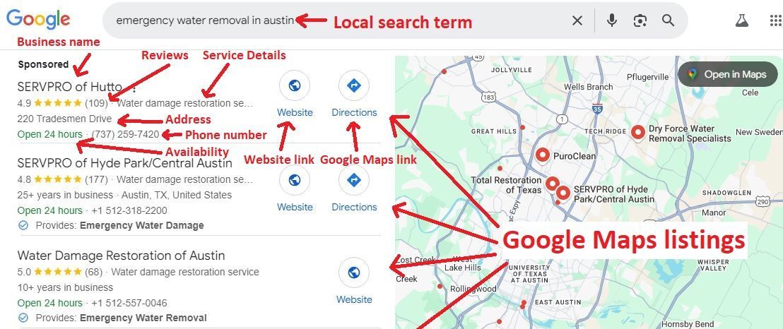 Water damage services Google Map Pack