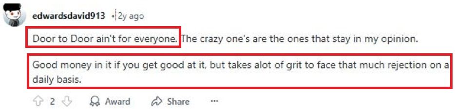 Door-to-door is not for everyone Reddit