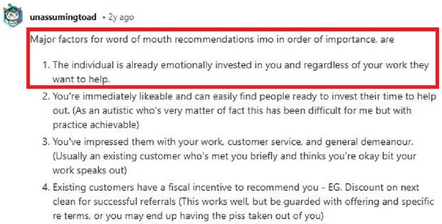 Word-of-mouth referrals for commercial window cleaning Reddit