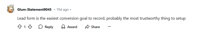Reddit reply on the importance of lead forms in landing pages
