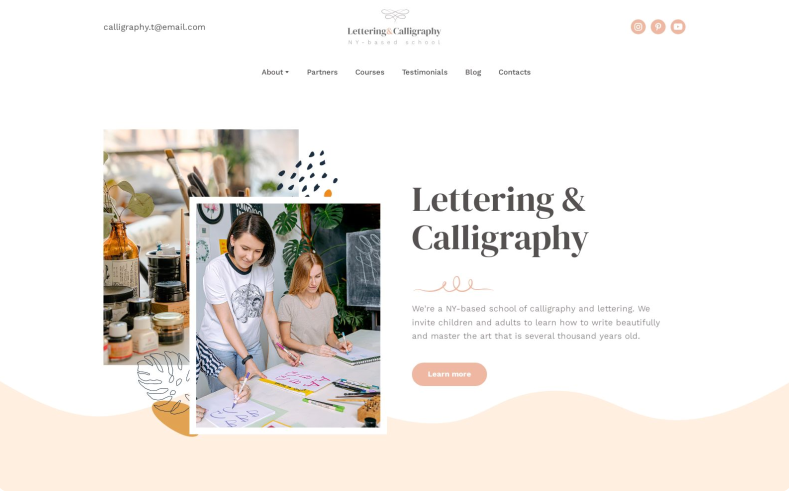 A screenshot of a website for lettering and calligraphy.