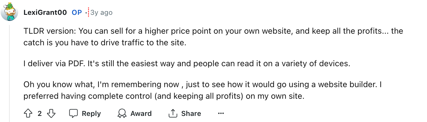 A website let's you keep all the profit for your digital product website. 