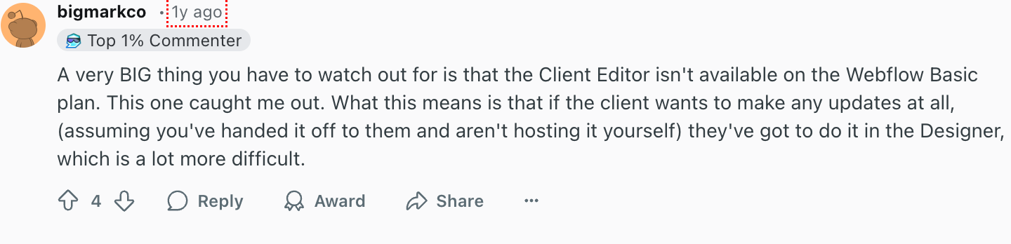 A Redditor posted his thoughts about webflow.