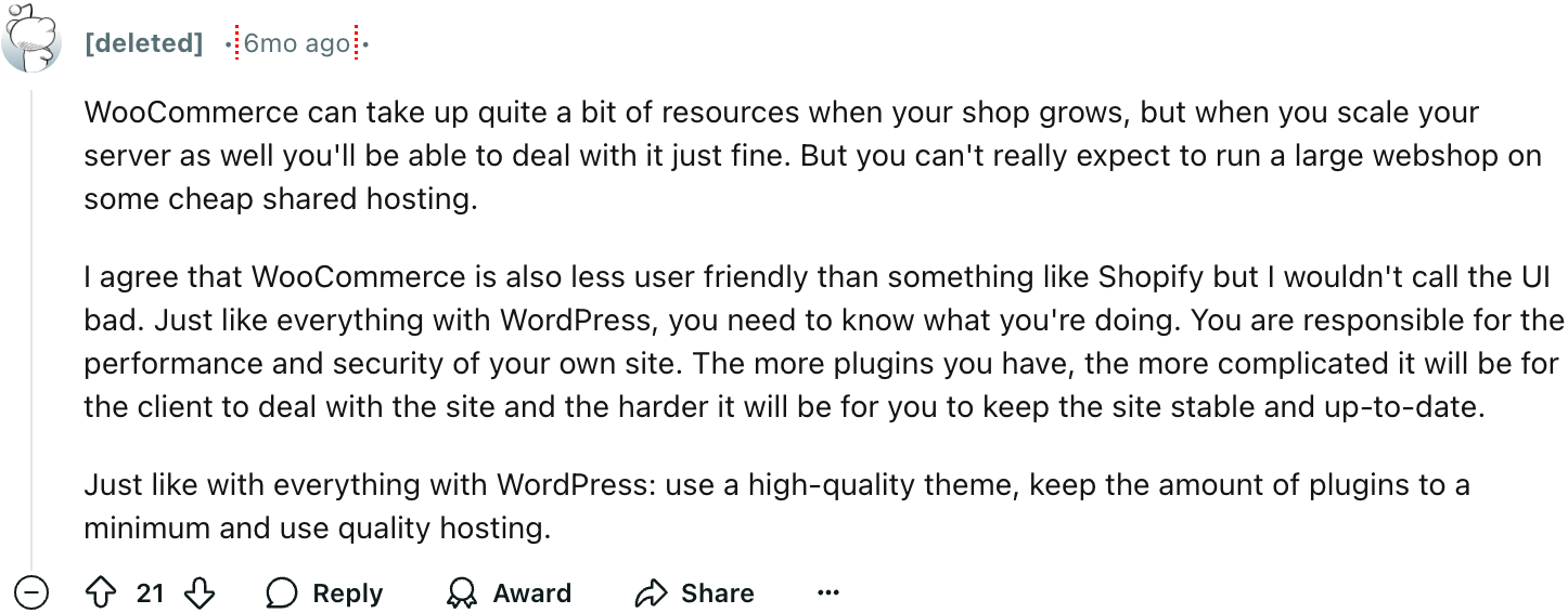 A Reddit user sharing Wordpress's restrictions.