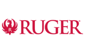 The logo for ruger is red and white on a white background.