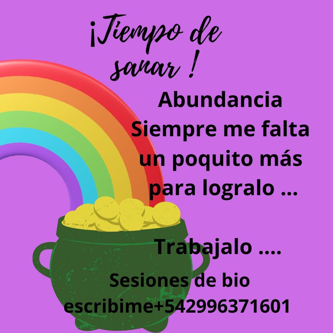 Arcoíris, olla de oro y texto en español: 