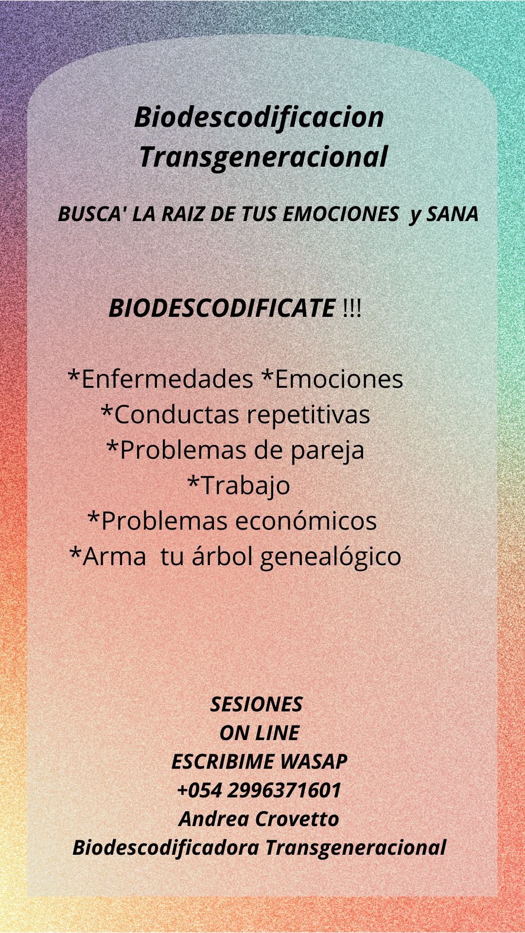 Anuncio de servicios de biodescodificación transgeneracional. 