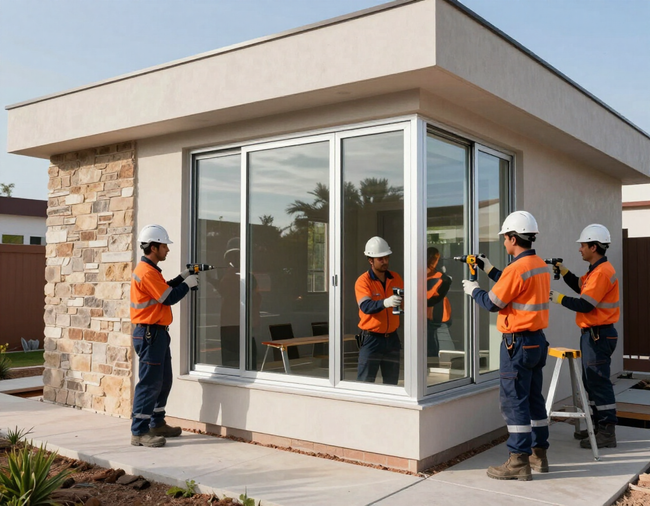 Equipo de ALUTEMP instalando sistemas de aluminio y cristal templado