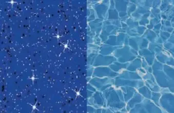 Blue split background with starry pattern on the left and rippling water texture on the right