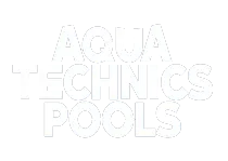 White logo reading “AQUA TECHNICS POOLS” on a plain background