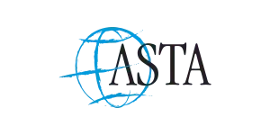 ASTA logo with a globe and text, in blue and black.