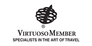 Virtuoso Member logo: black pine cone above text