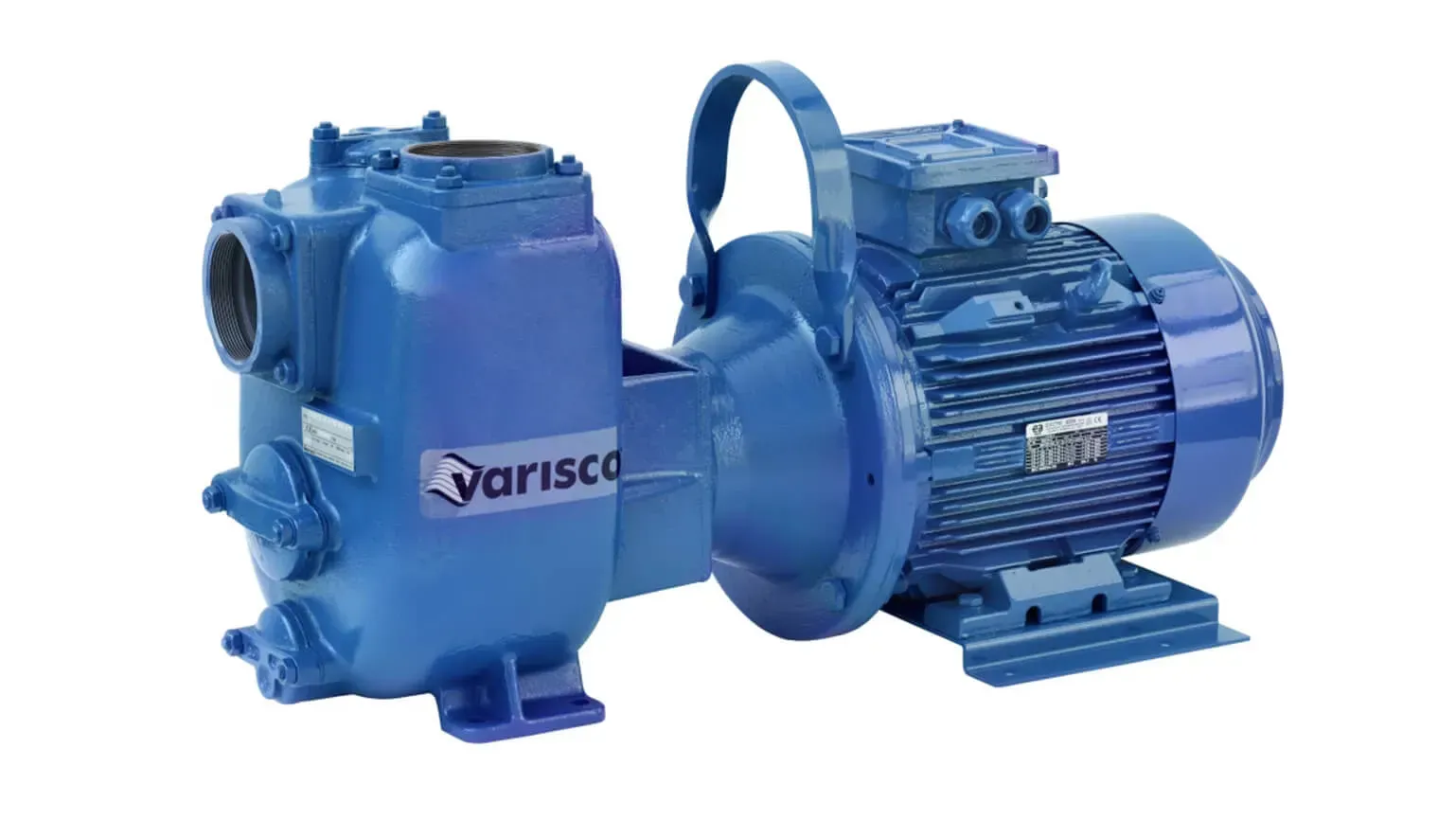 Pompa per rifiuti Yarisco blu con maniglia e motore.