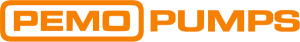 Logo arancione di PEMO PUMPS, in un rettangolo.