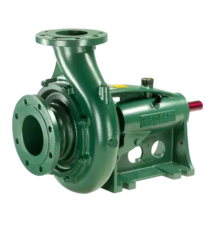 Pompa centrifuga verde con ingressi e uscite flangiati.