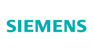 Logo Siemens in verde acqua su sfondo bianco.