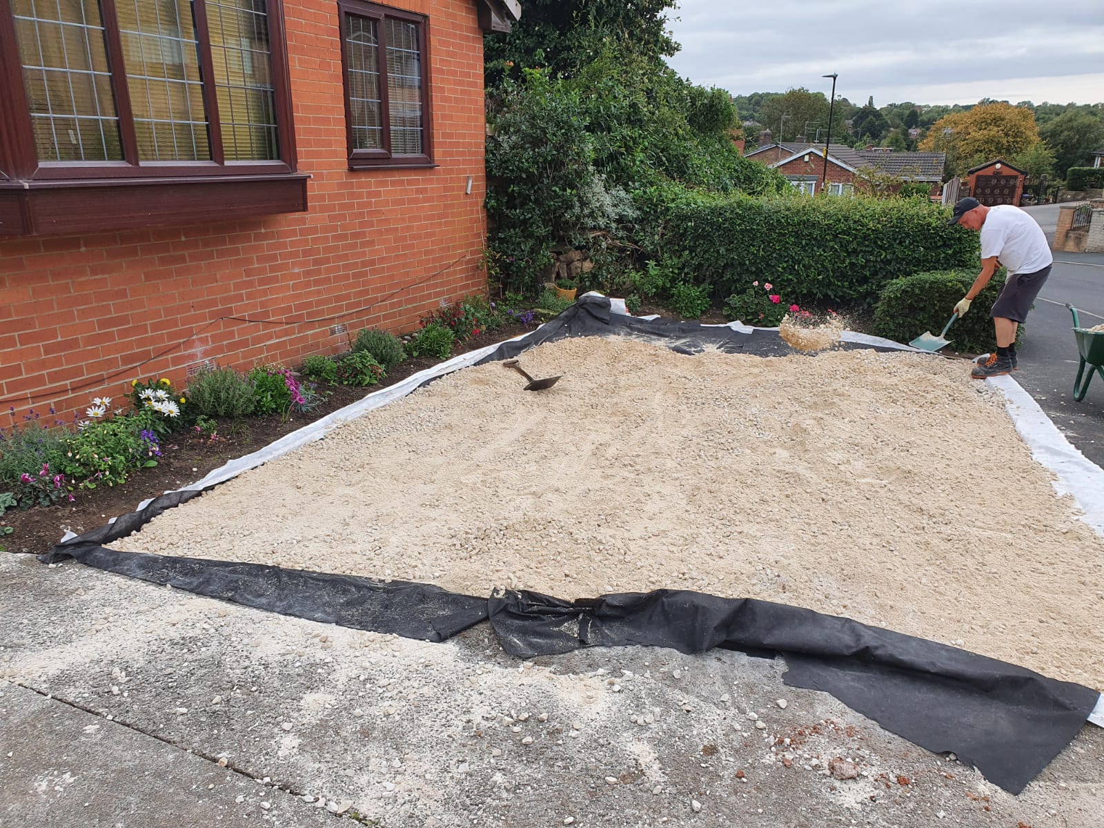 Weed membrane and aggregate put down ready for artificial grass for Handsworth Sheffield front garden