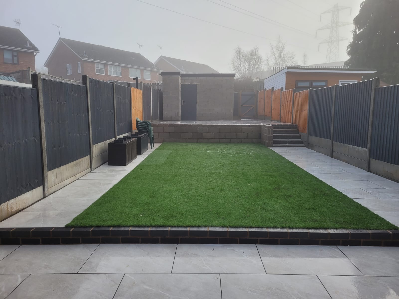 Zest Artificial Grass Oxford new artificial lawn with sleepers surrounding