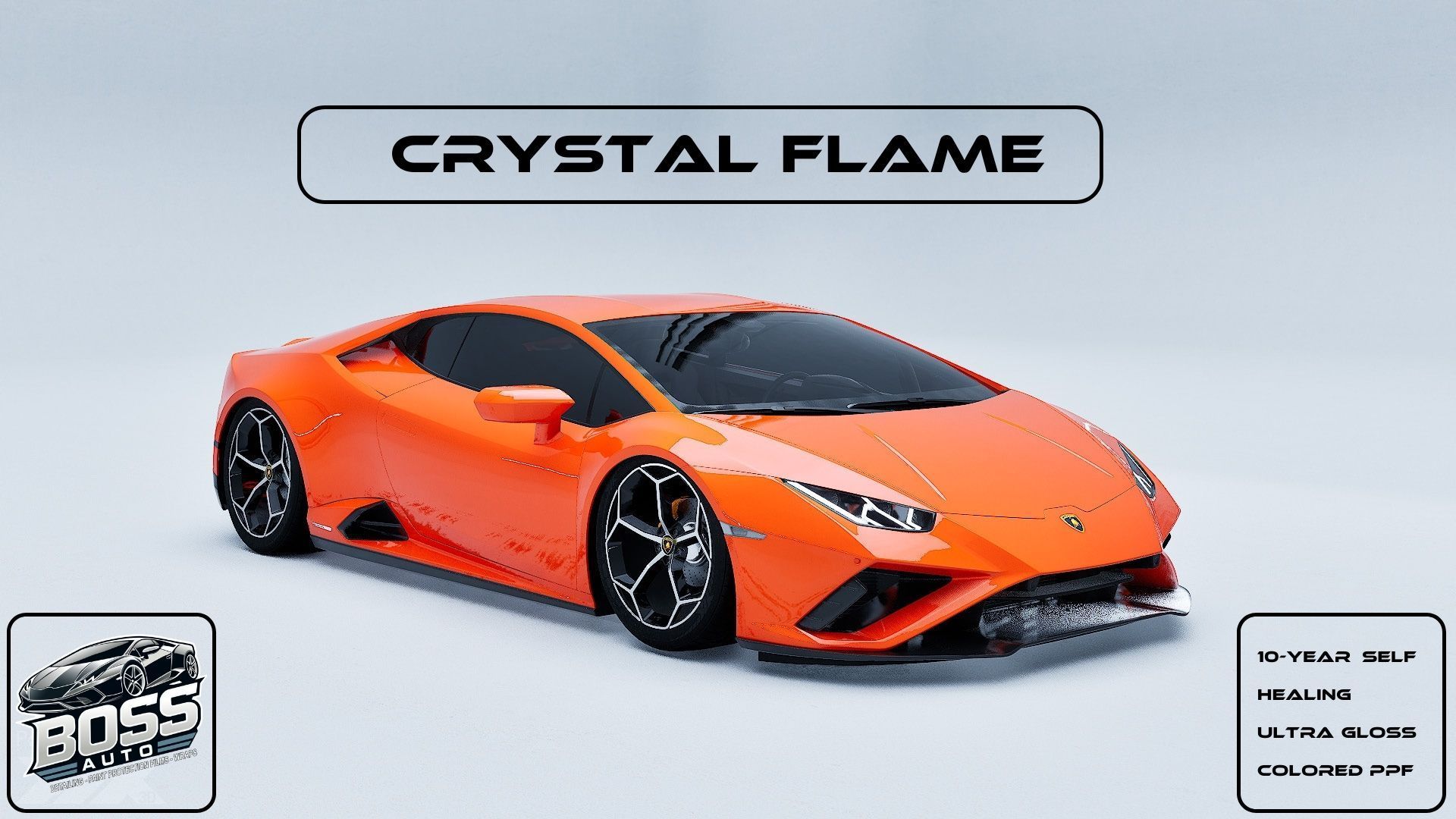 An orange lamborghini huracan is sitting on a white surface.