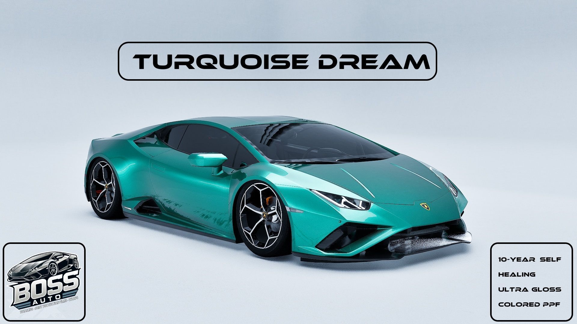 A turquoise dream lamborghini huracan is on a white background.
