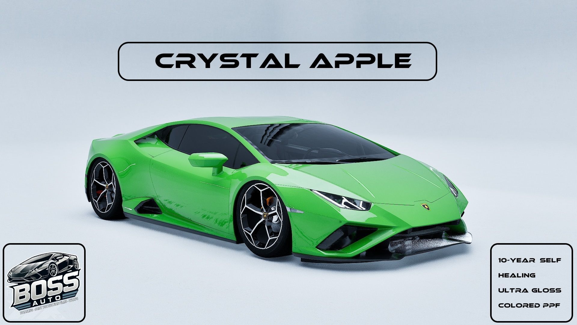 A green lamborghini huracan is sitting on a white surface.