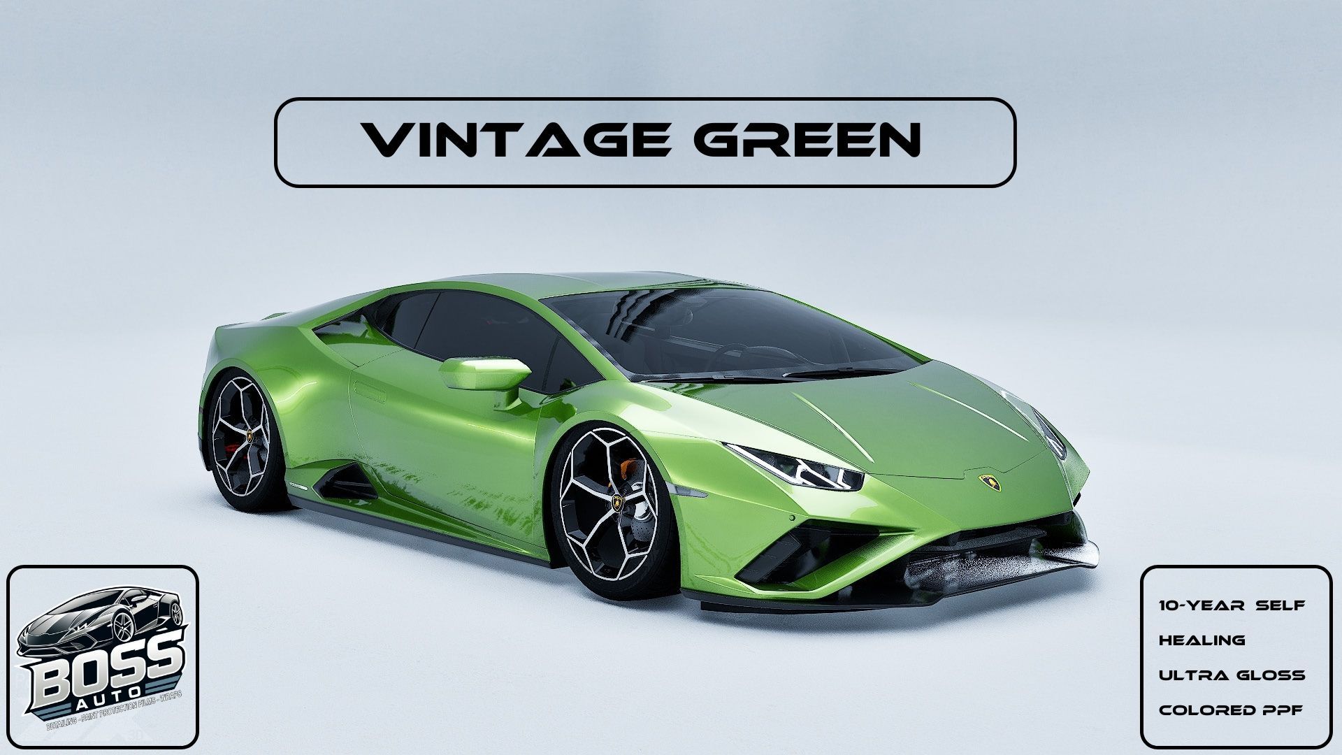 A green lamborghini huracan is sitting on a white surface.