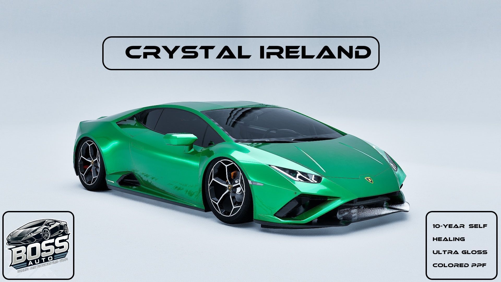 A green lamborghini huracan is sitting on a white surface.