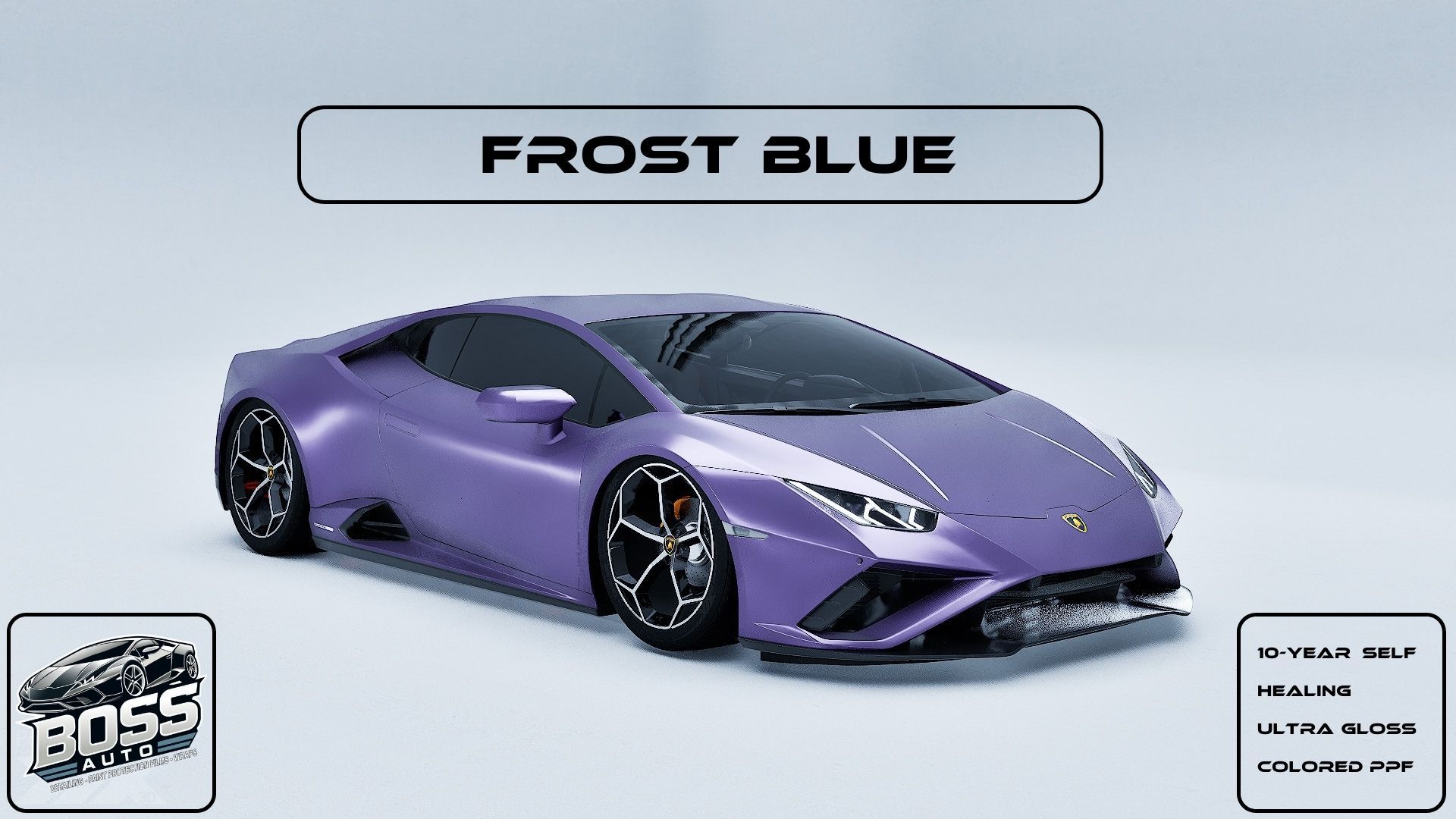 A purple lamborghini is sitting on a white surface.