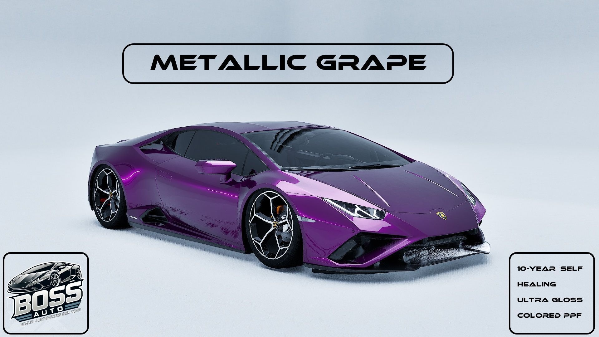 A purple lamborghini huracan is sitting on a white surface.