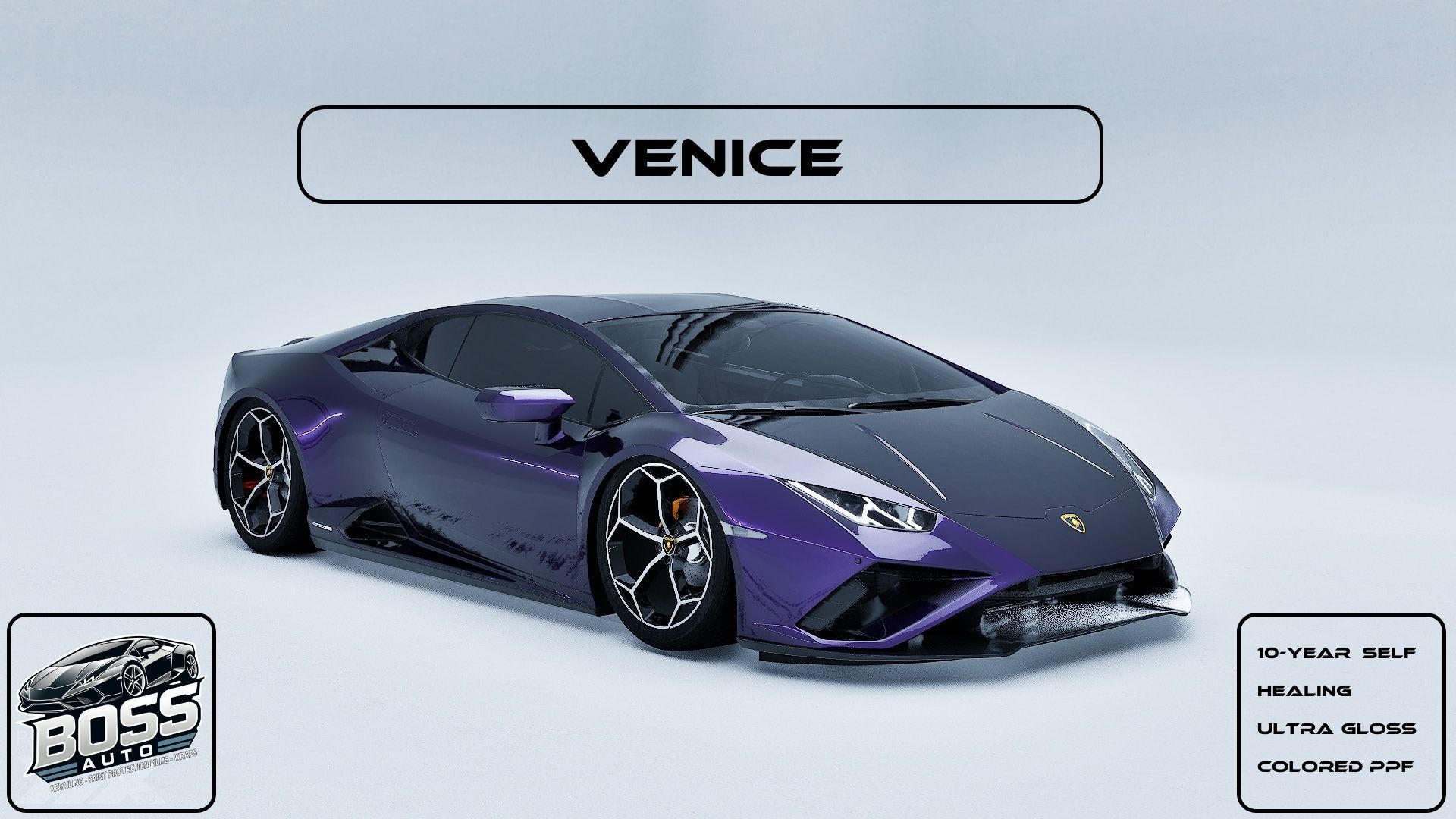 A purple lamborghini huracan is sitting on a white surface.