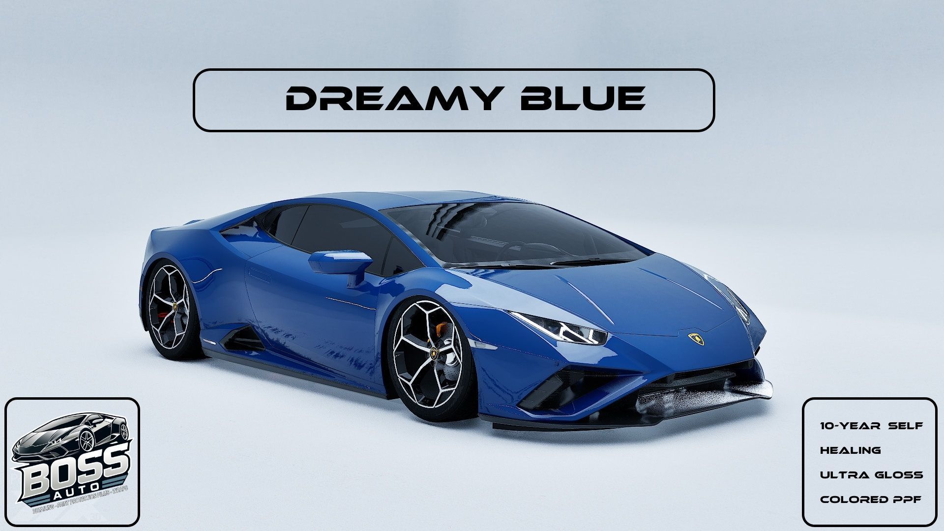 A blue lamborghini huracan is sitting on a white surface.