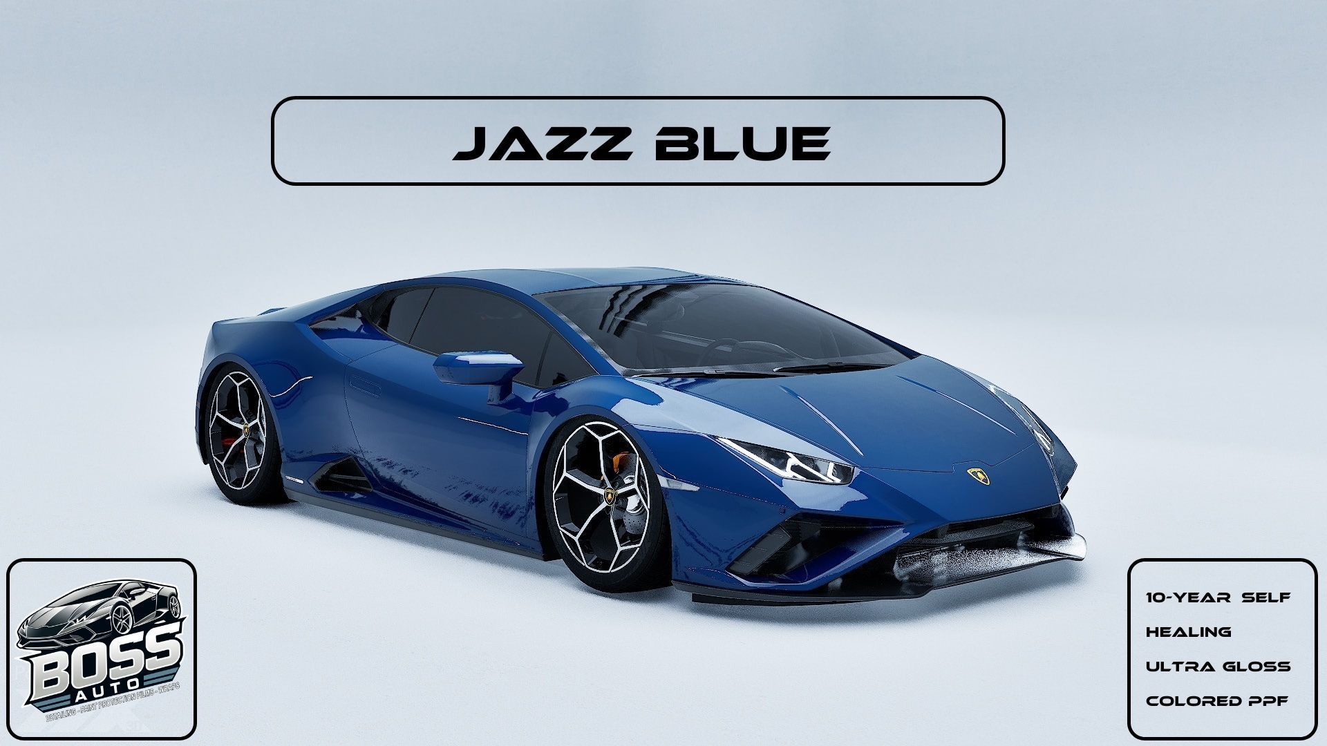 A blue lamborghini huracan is sitting on a white surface.