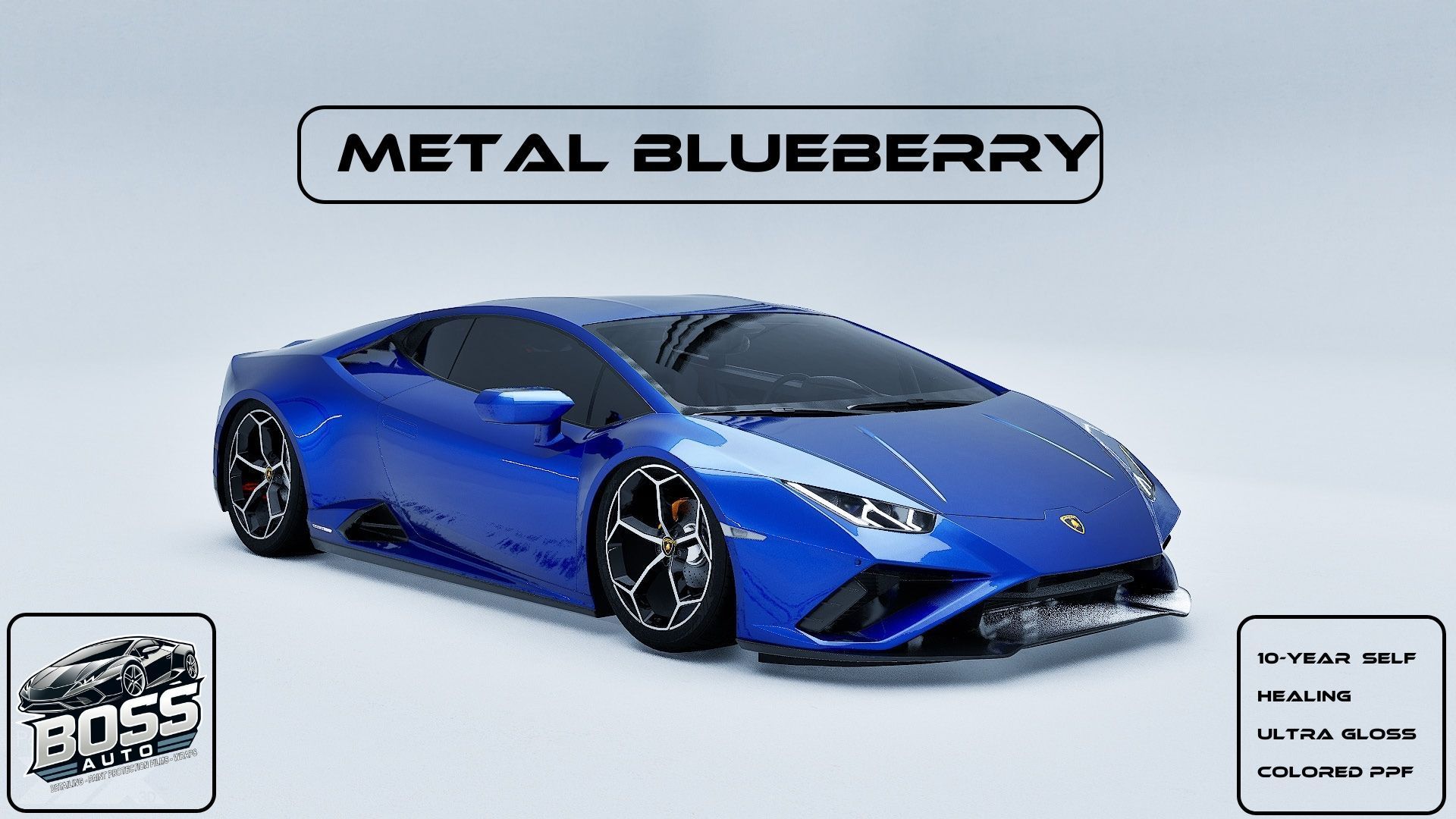 A blue lamborghini huracan is on a white background.