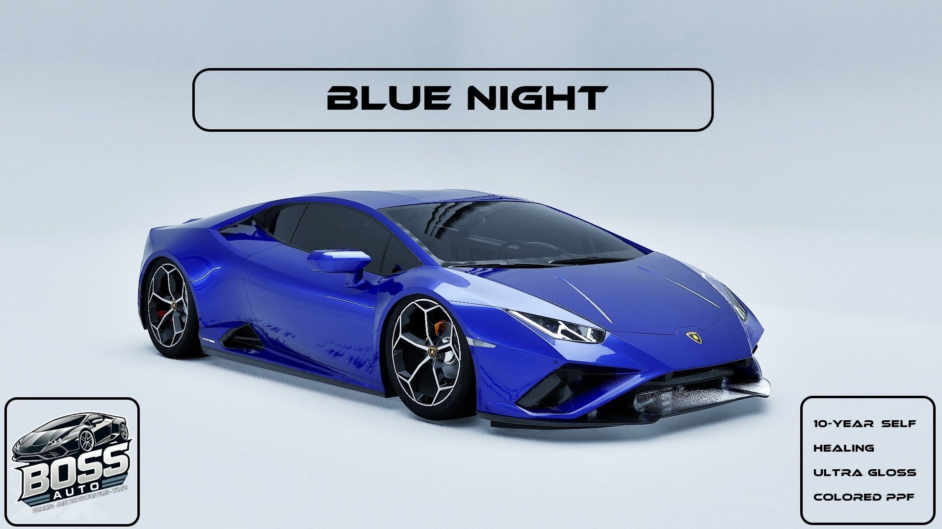 A blue lamborghini huracan is sitting on a white surface.