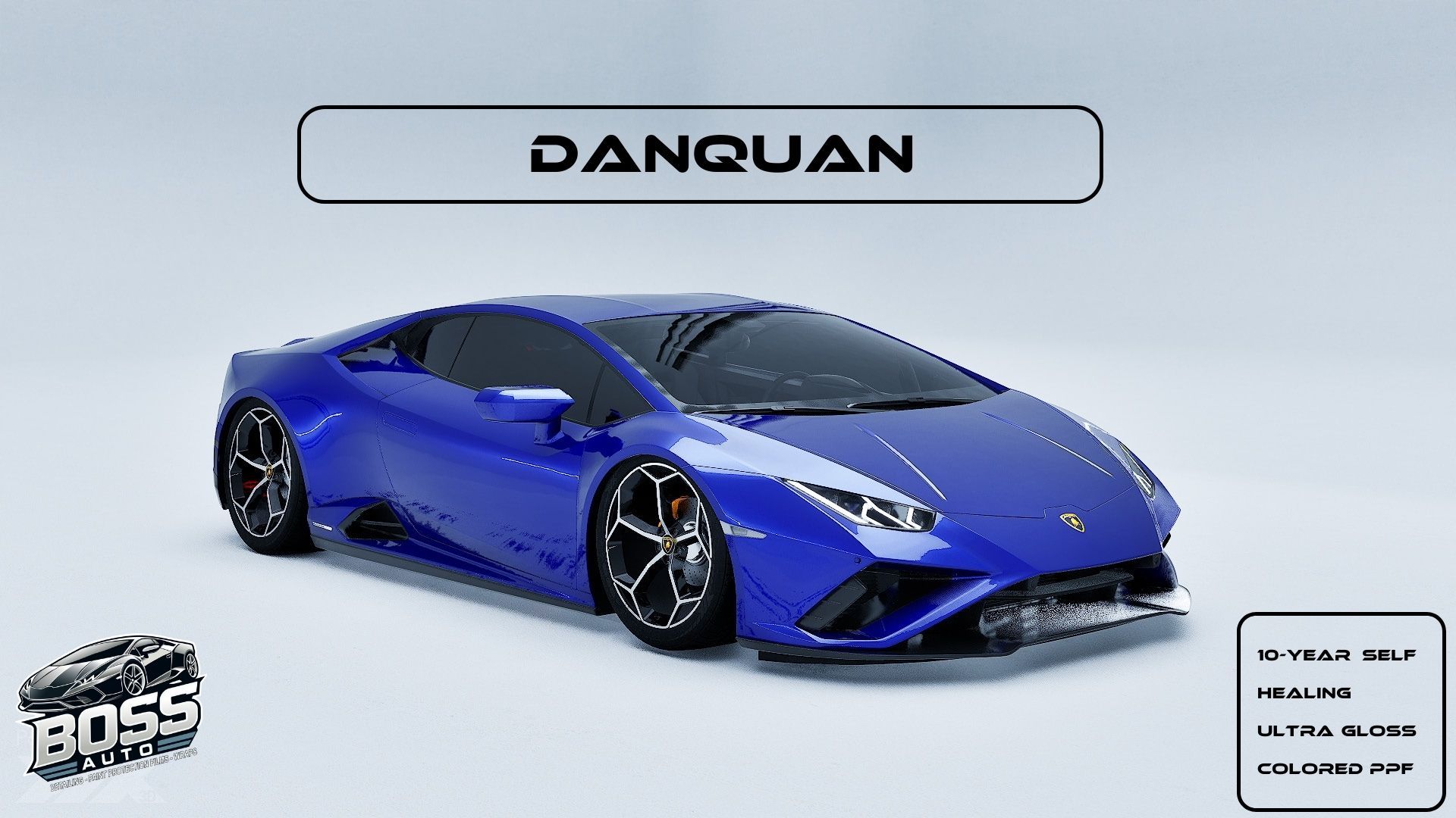 A blue lamborghini huracan is on a white background.