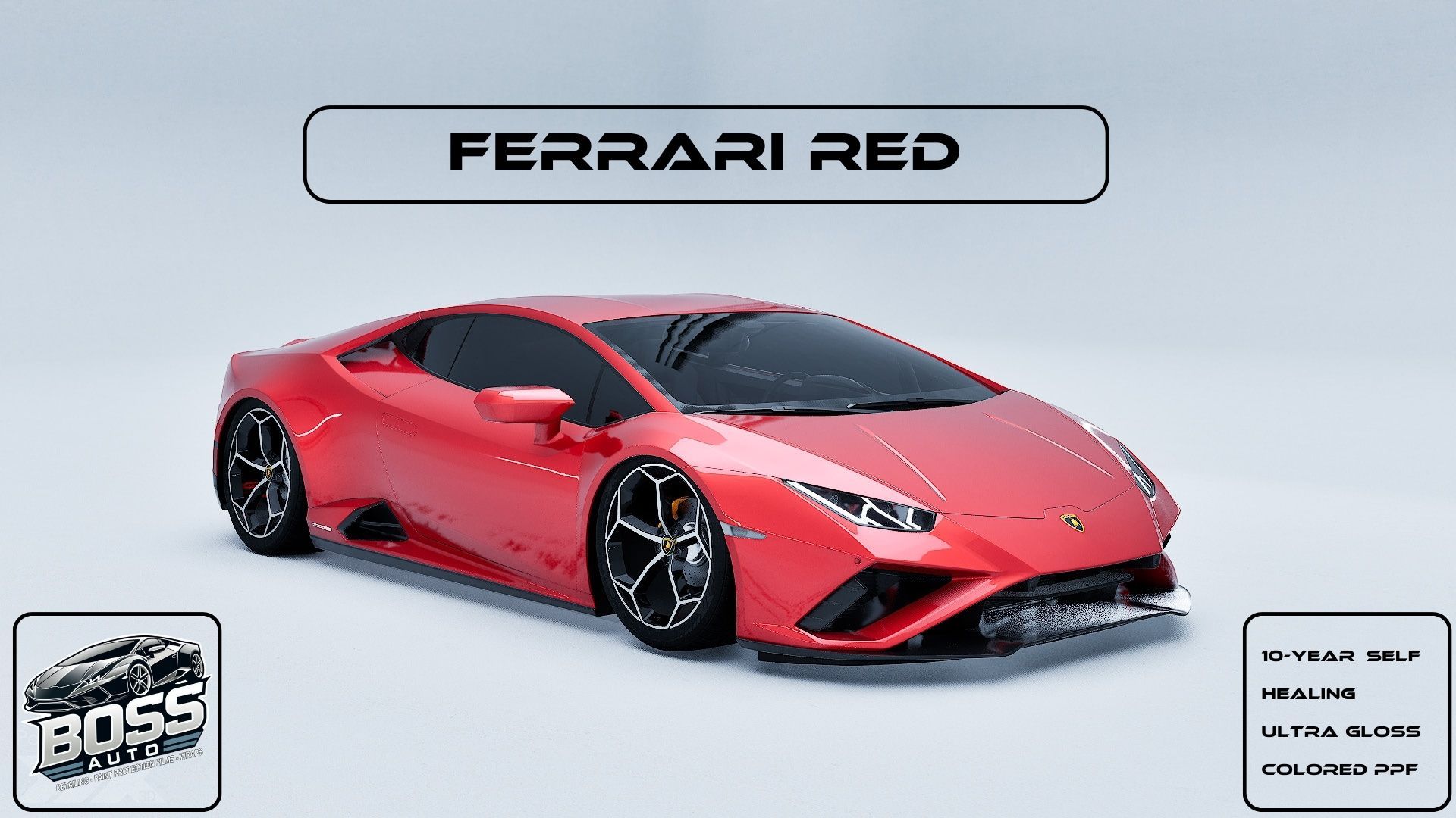 A red ferrari is sitting on a white surface.