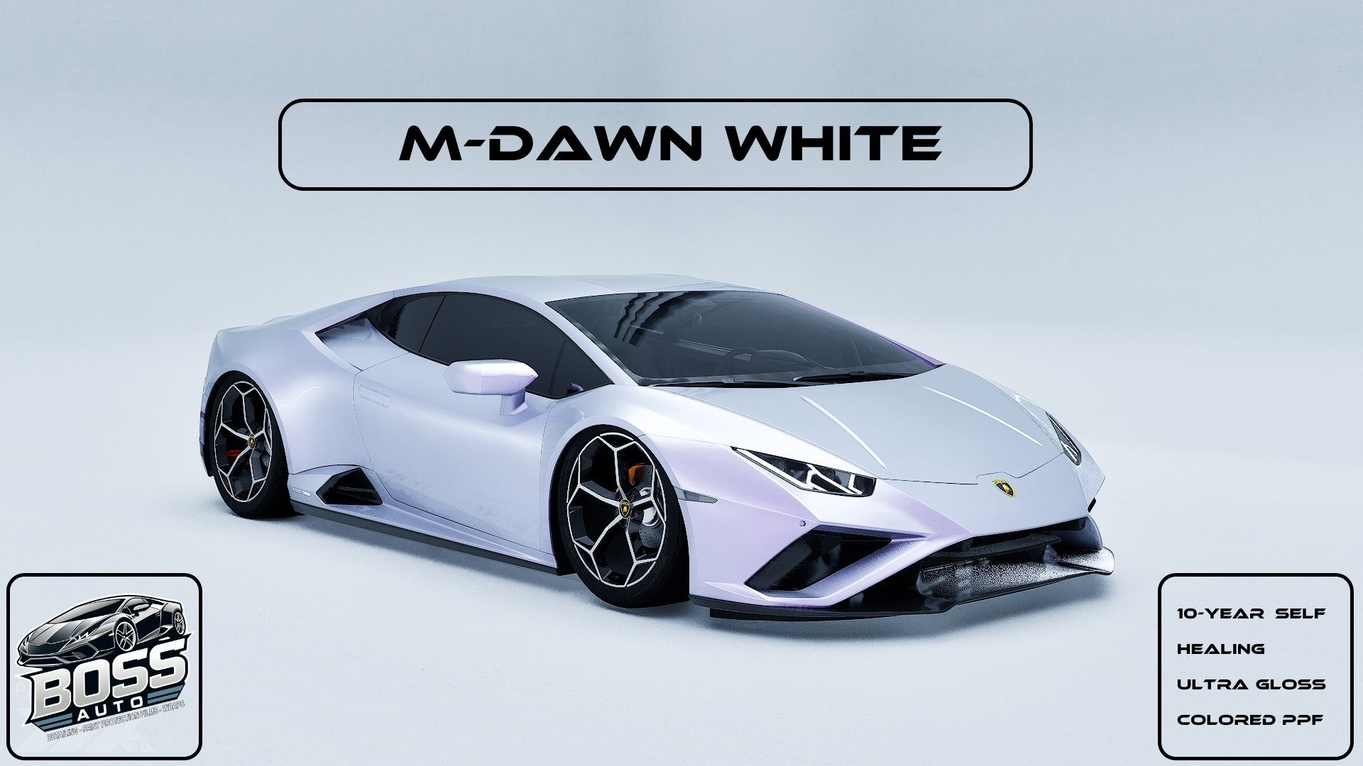A white lamborghini huracan is sitting on a white surface.