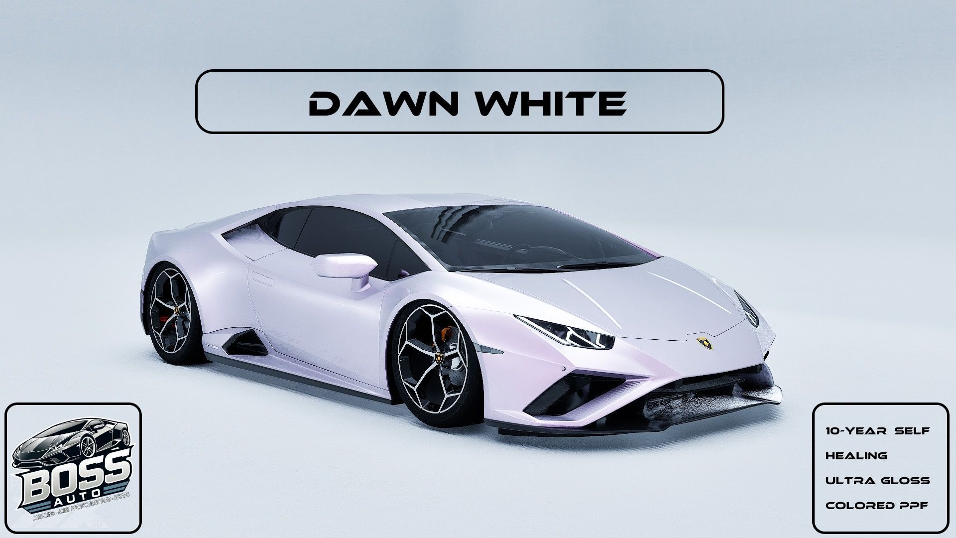 A white lamborghini huracan is sitting on a white surface.