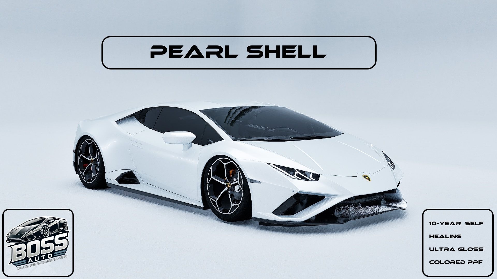 A white lamborghini huracan is sitting on a white surface.