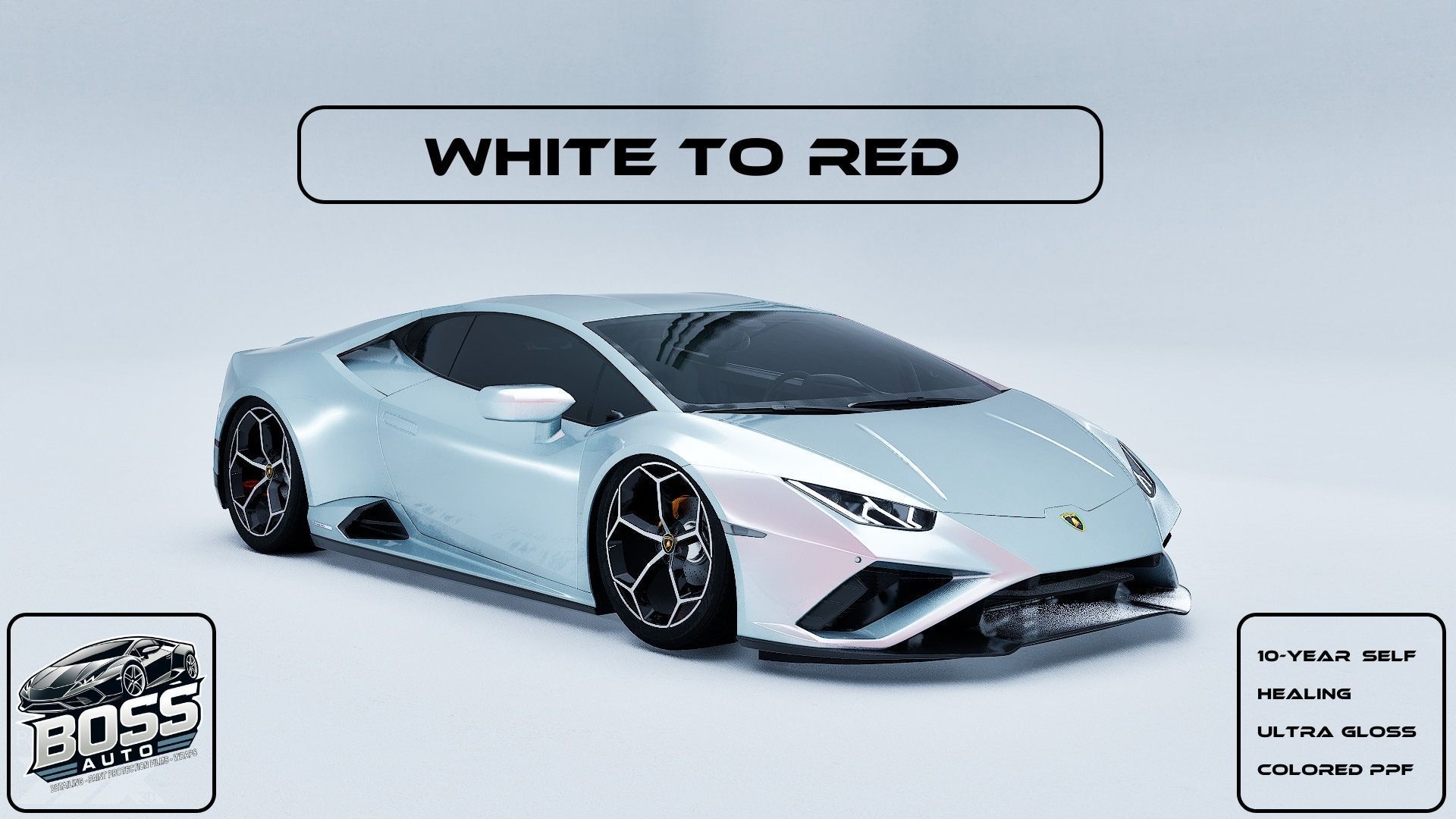 A white to red lamborghini huracan is on a white background.