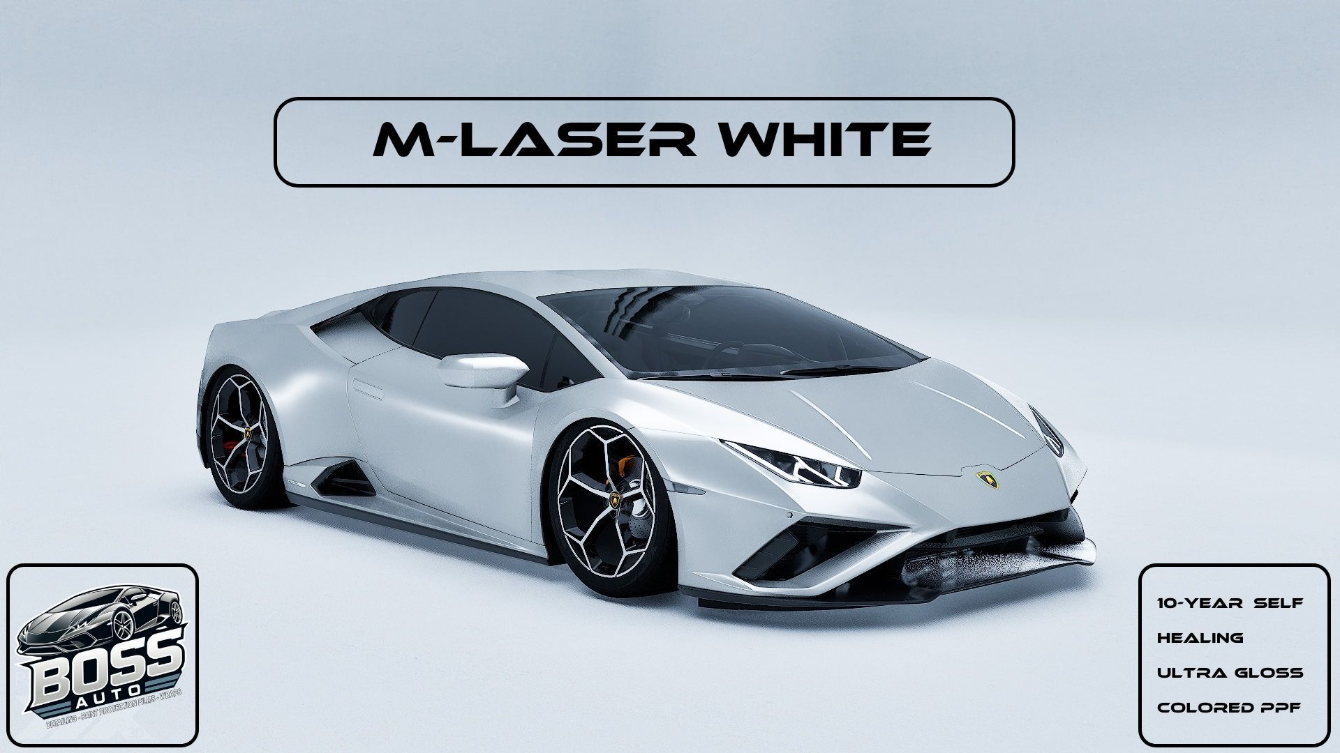 A white lamborghini huracan is sitting on a white surface.