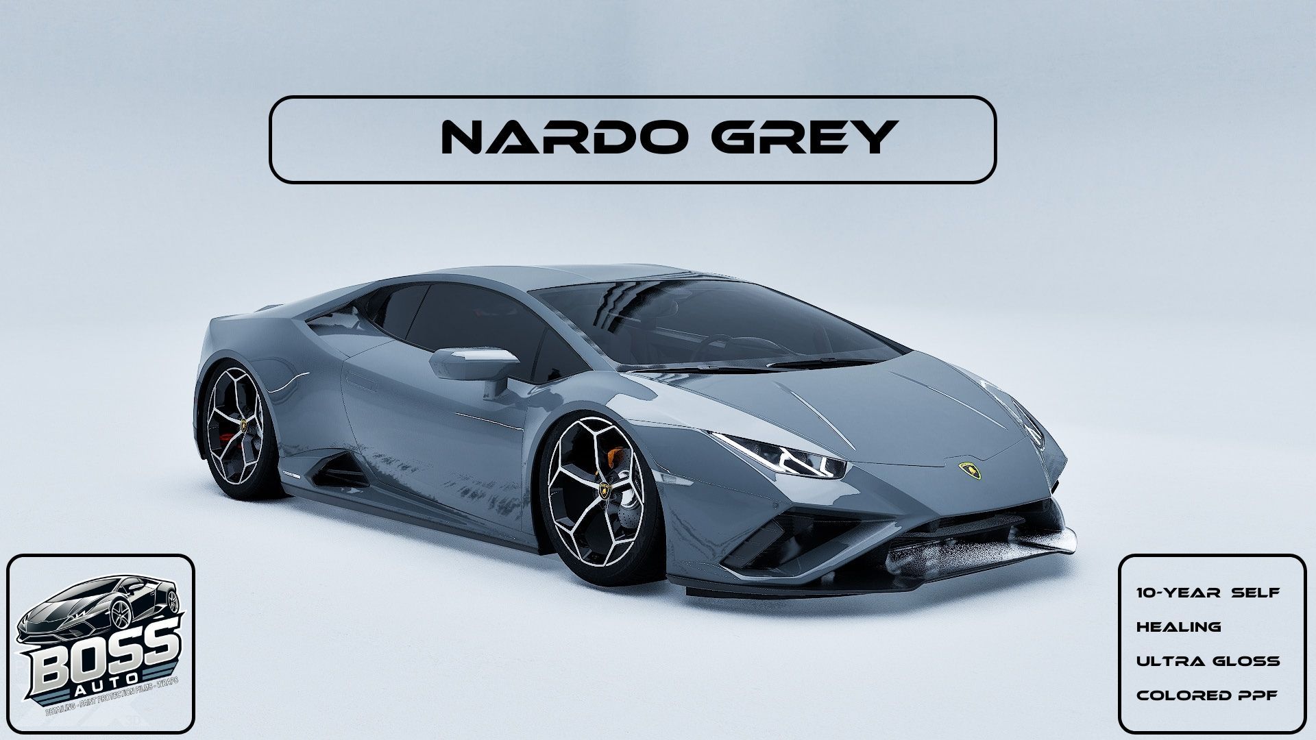 A grey lamborghini huracan is sitting on a white surface.