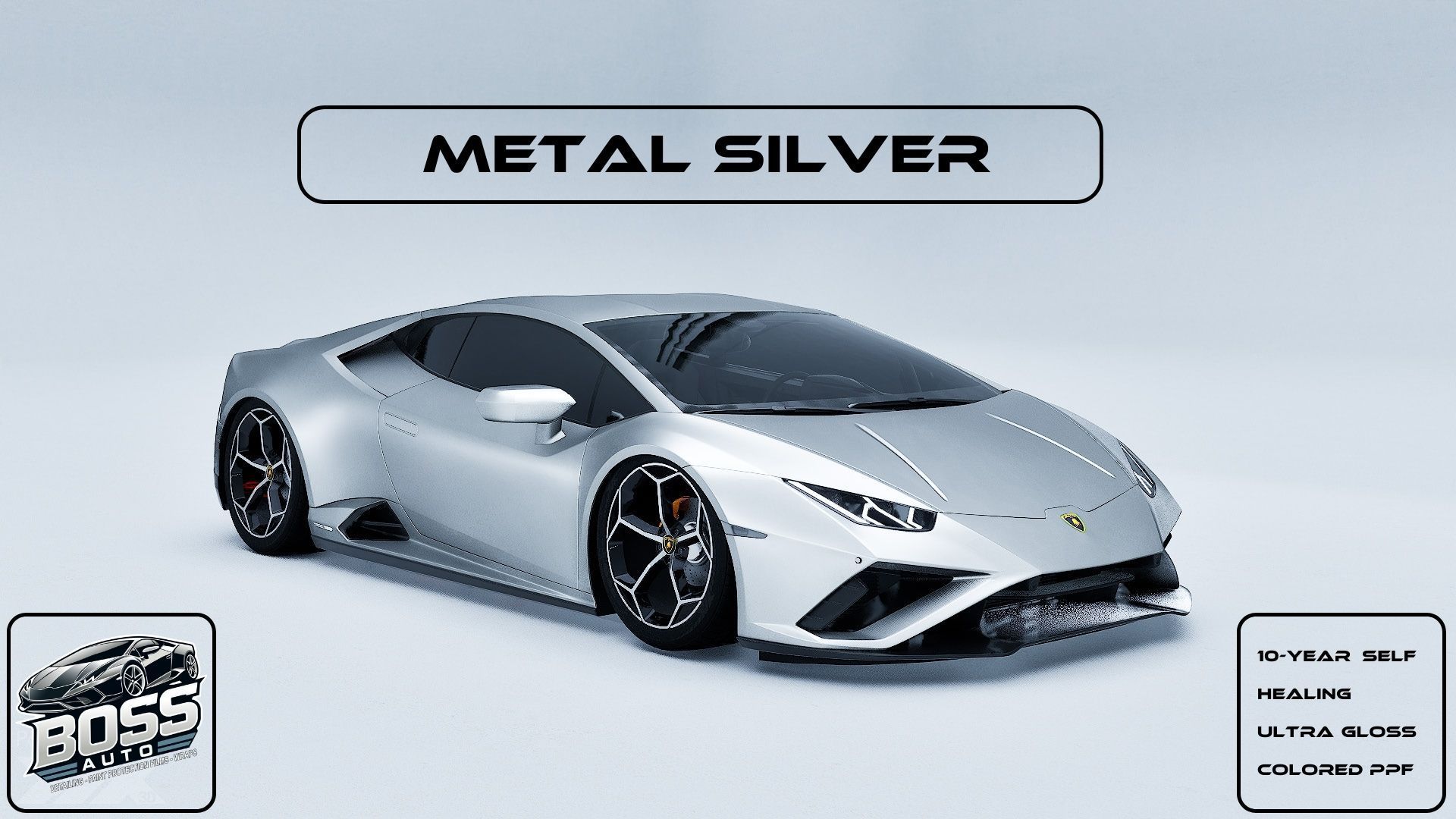 A silver lamborghini huracan is sitting on a white surface.