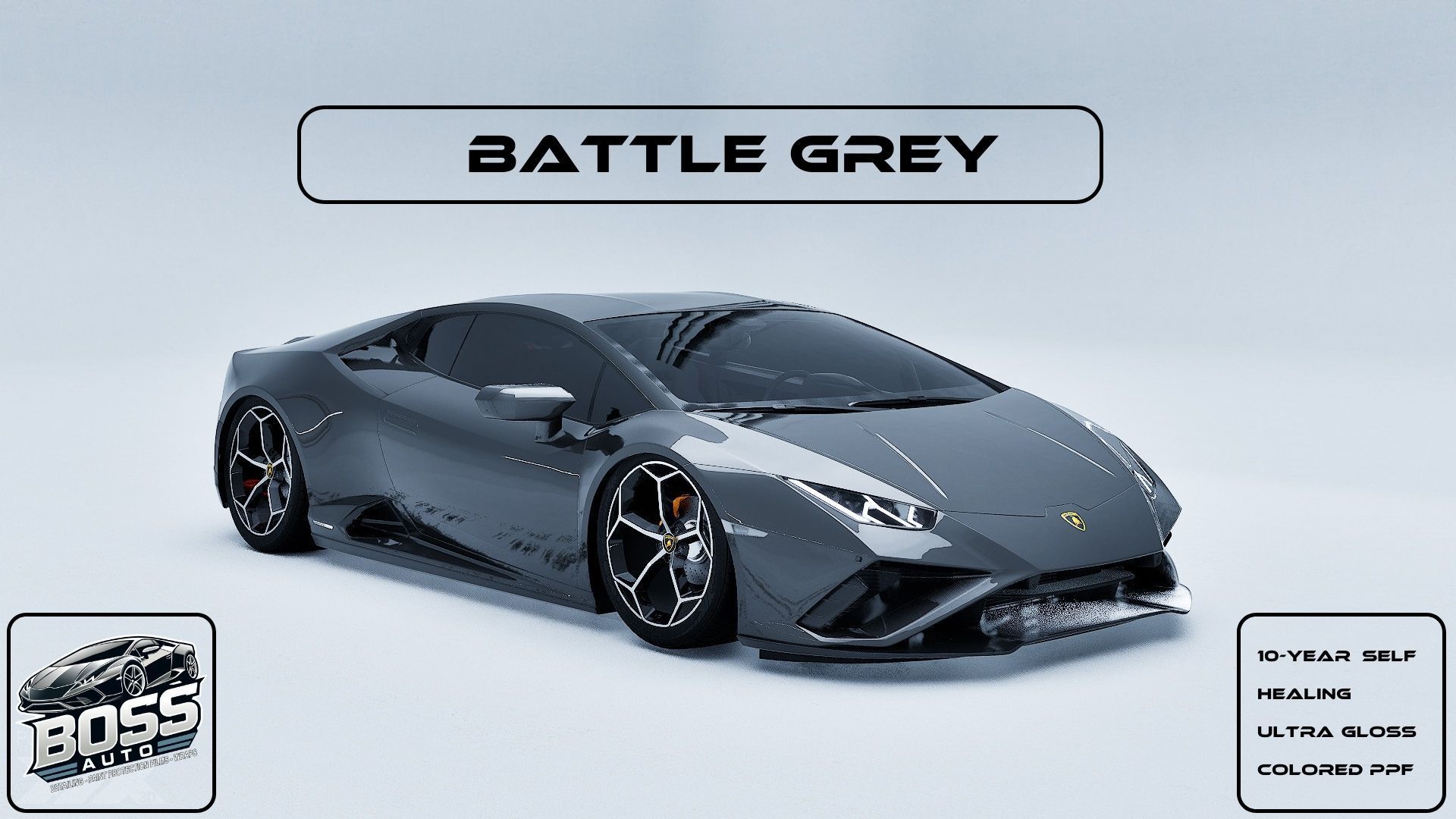 A gray lamborghini huracan is sitting on a white surface.