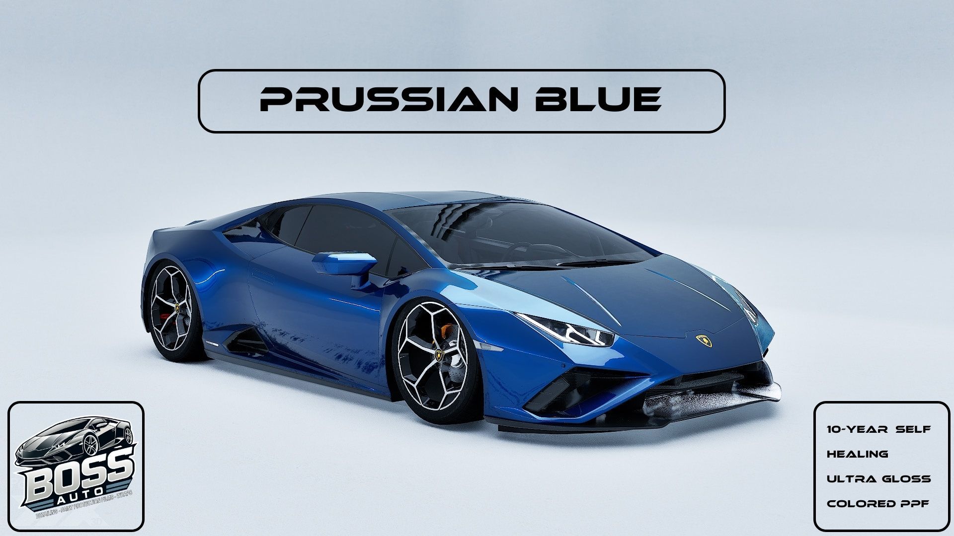 A blue lamborghini huracan is sitting on a white surface.