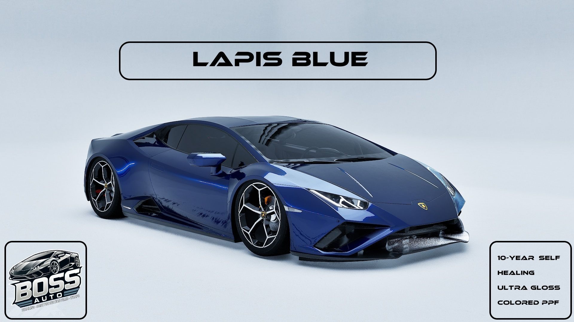 A blue lamborghini huracan is on a white background.
