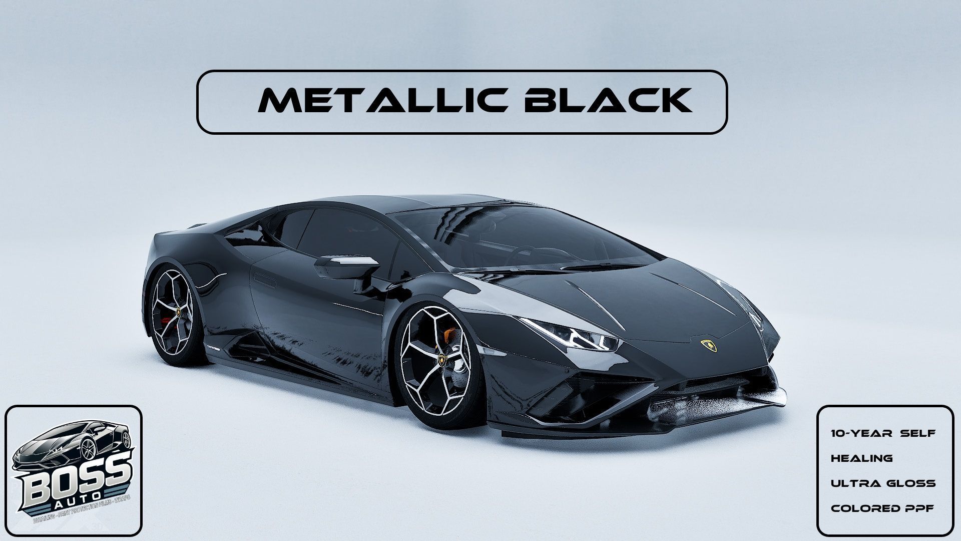 A metallic black lamborghini is sitting on a white surface.