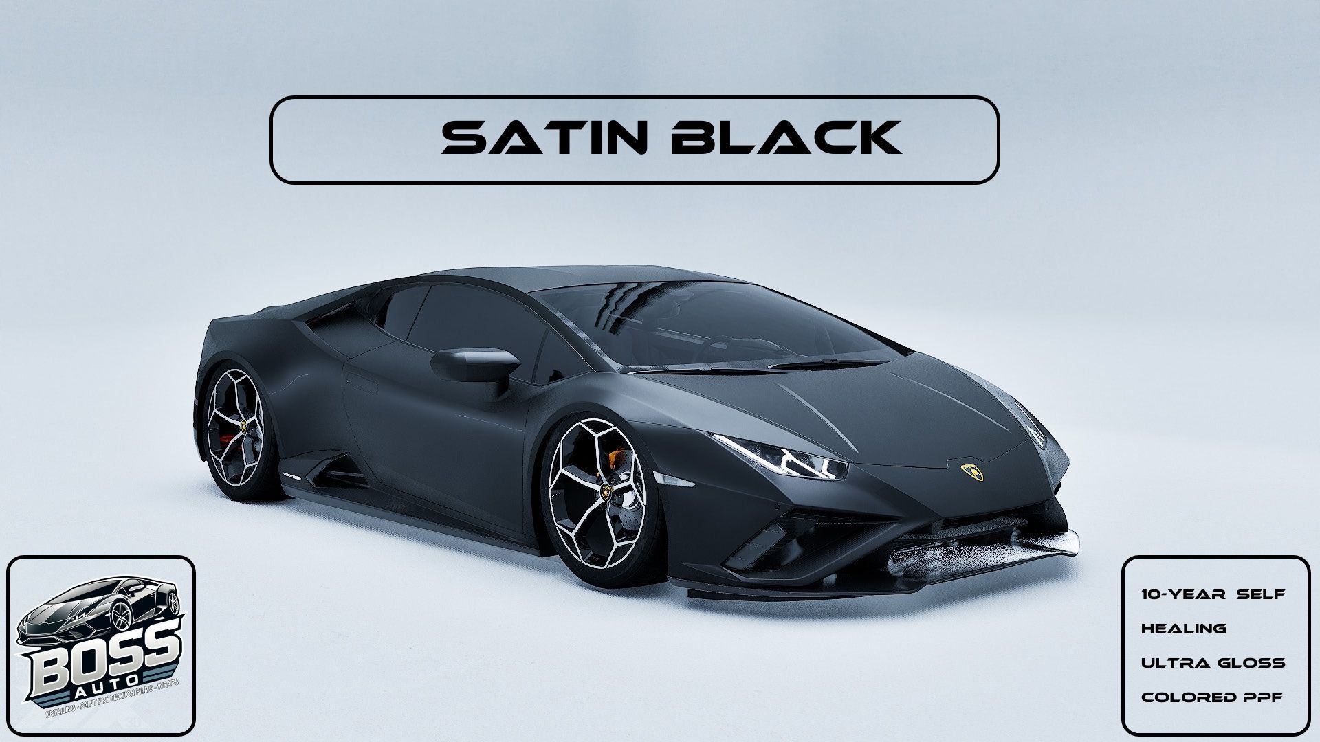 A satin black lamborghini is sitting on a white surface.