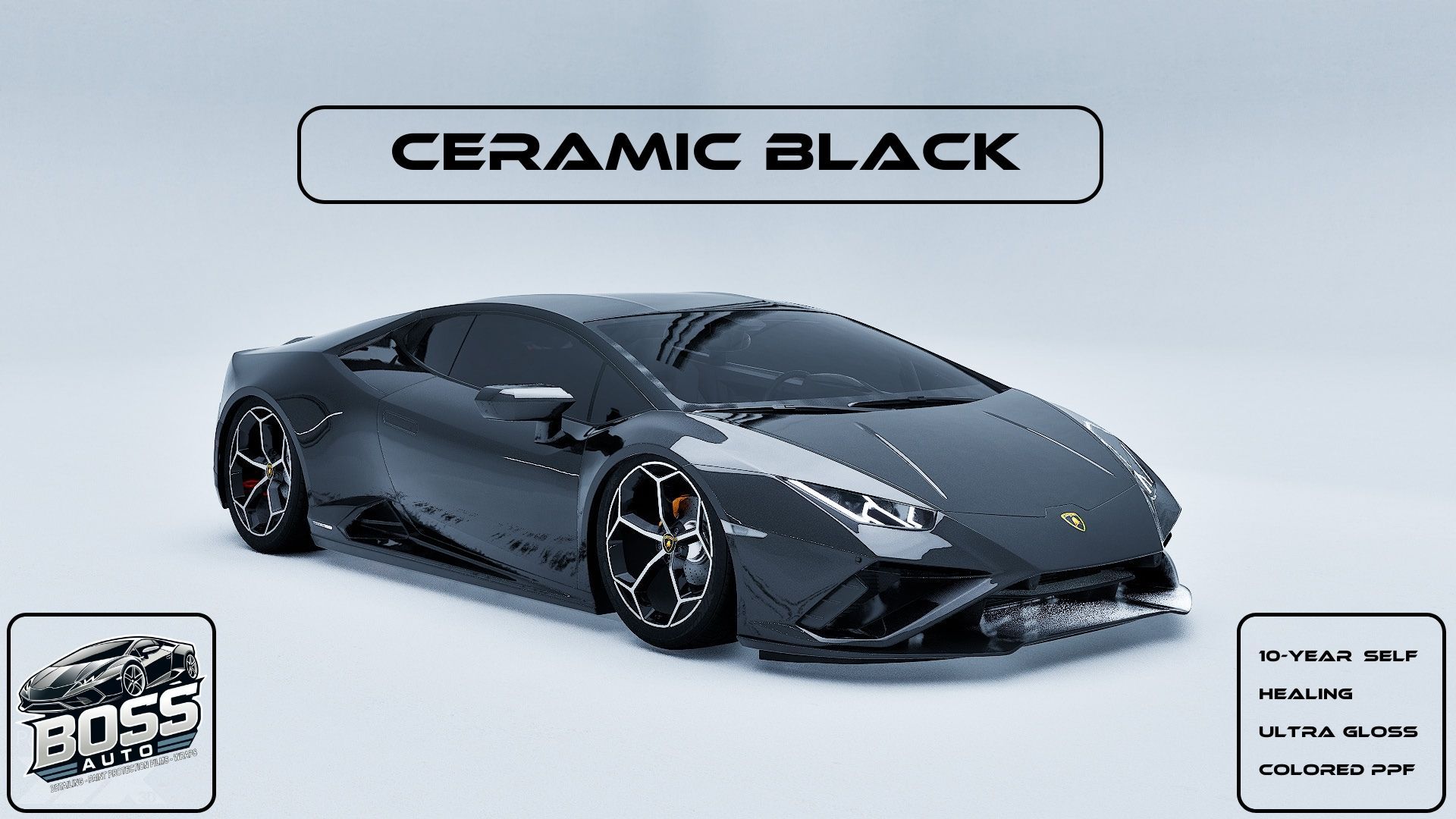 A ceramic black lamborghini is sitting on a white surface.