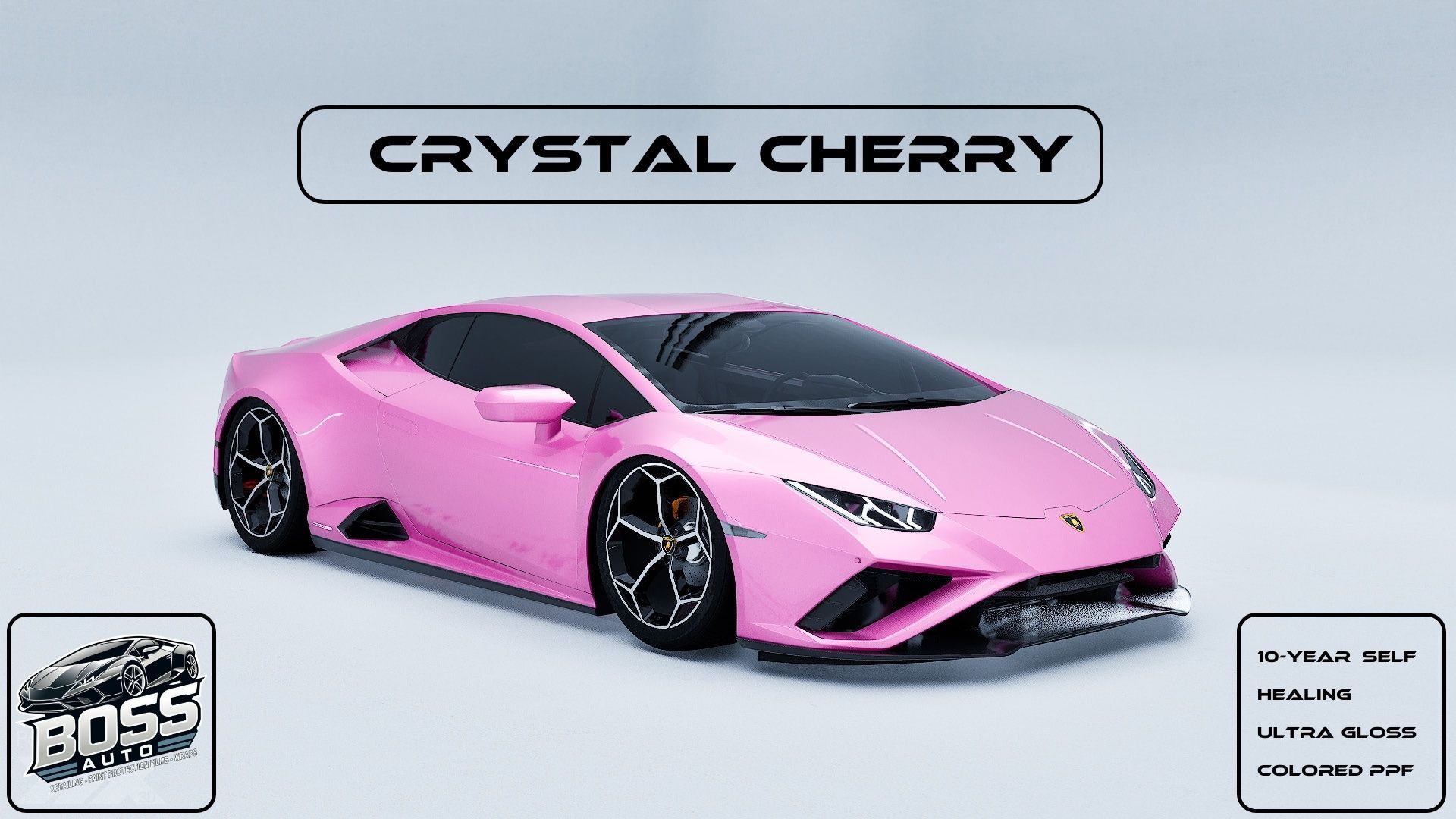 A pink lamborghini huracan is sitting on a white surface.